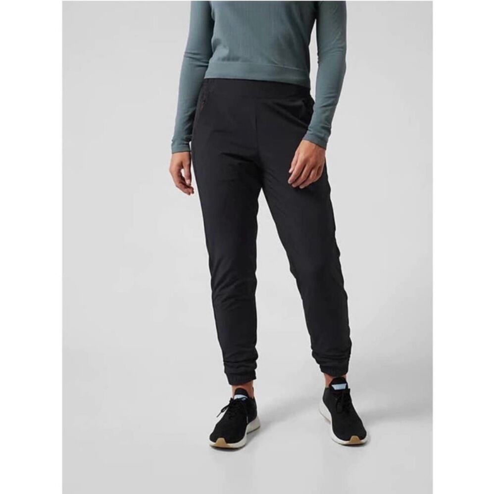 Athleta Brooklyn Lined Jogger Pants Black Womens 6 Stretch Travel Warm Sporty